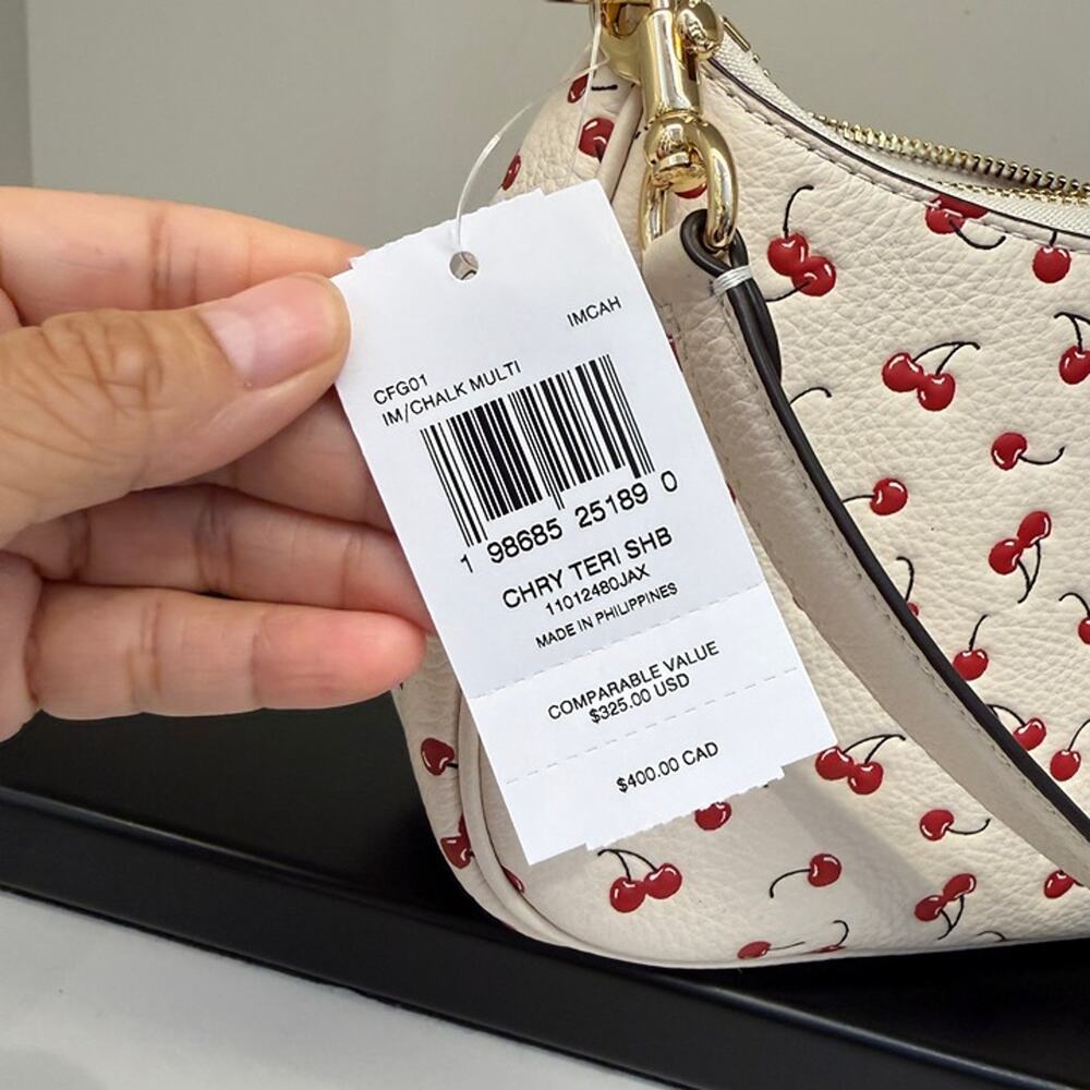 Coach Teri Shoulder Bag With Cherry Print CFG01 pebbled leather/Gold/Chalk Multi - Picture 7 of 7